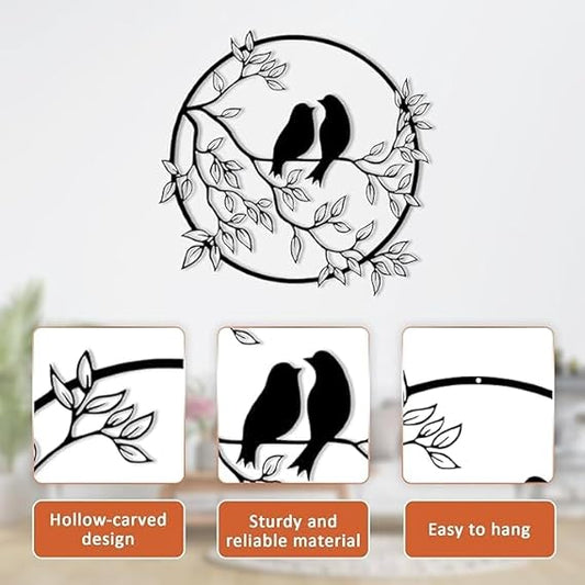 BLIND SHOP Bird On Tree Branch Metal Wall Art for Living Room | Bedroom Decoration Items for Wall | 3d Wall Hanging Decorative Item for Home Décor