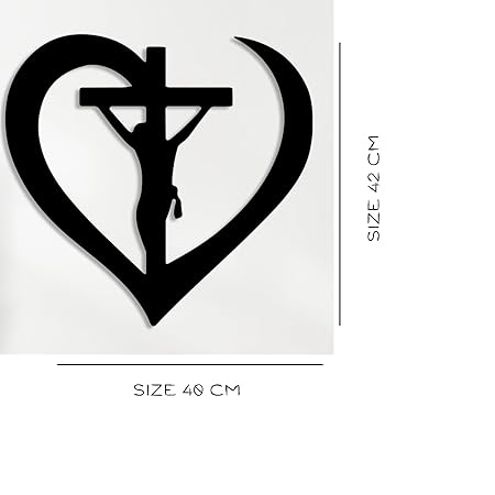 BLIND SHOP Crucifixion of Jesus in Abstract Heart - Modern Christian Wall A Jesus in Cross Christian Wall Décor, Christian Metal Wall Art for Living Room, Bedroom, Church, or Office (42x40x1.5 CM)
