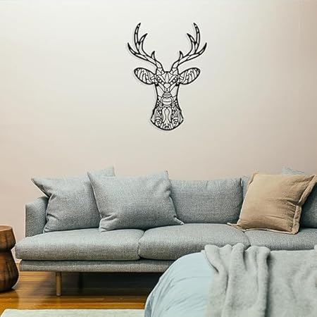 BLIND SHOP Metal Wall Decoration with Deer Head, Black Matte Animal Hanging Decor Silhouette Wall Art for Home Bedroom Living Room Bathroom Kitchen Office Hotel Wall Decoration, 20.9 × 28.2 cm