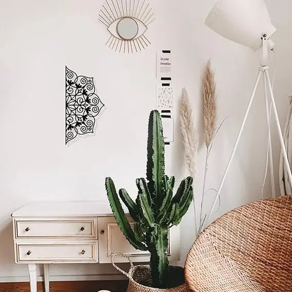 Half Flower Wall Decoration, Black Wall Hanging Decor Silhouette Wall Art for Home Bedroom Living Room Bathroom Kitchen Office Garden Hotel Wall Decoration, 30 x 30 cm - My Store