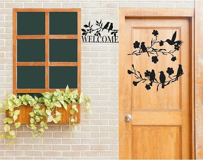 2 Pieces Metal Birds Wall Art Decor on Branch Metal Birds Silhouette Wall Sculpture Black Leaves Flowers and Metal Art Wall Decor for Home Garden Balcony Indoor Outdoor Decor-Flower - My Store