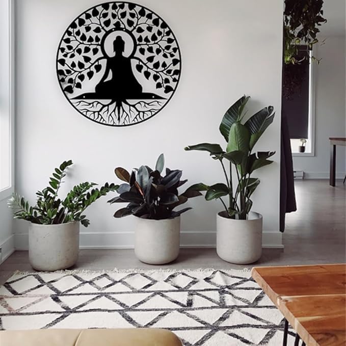 Buddha Round Wall Art, Black Powder Coated Wall Art, Iron Laser Cut Frame Wall Decoration Cutout, Hanging - Home, Bedroom, Living Area, Office, Cafe Décor - My Store