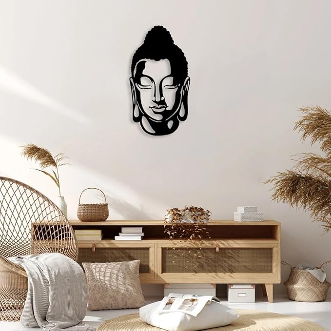 Metal Buddha Sculpture Wall Art -Black Showpiece for Living Room, Office, Bedroom, and Kitchen -Hanging Decor - My Store