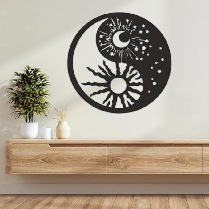 Yin yang symbol sun moon buddhism, (42x42 Cm) Yin Yang Metal Wall Art,Metal Wall Decor,Perfect for Indoor and Outdoor Spaces,Wall Sign Gift - My Store