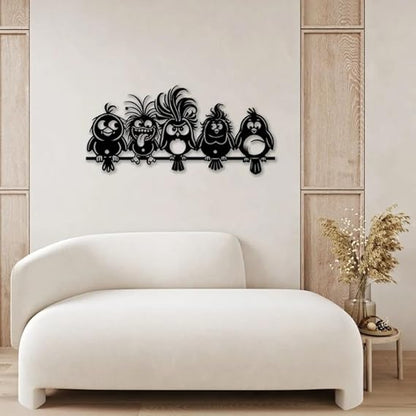 BLIND SHOP Funny Cartoon Birds Metal Wall Art, Unique Bird Wall Decor, Whimsical Home Decor, Laser Cut Metal Art, Funny Animal Wall Hanging (58x27x1.5 CM)
