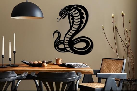 BLIND SHOP Metal Cobra Snake Wall Art, Charming Cobra Snake Metal Wall Art, Cobra Snake Wall Decor, Wild Life Animal Decor, Patio And Outdoor Decor