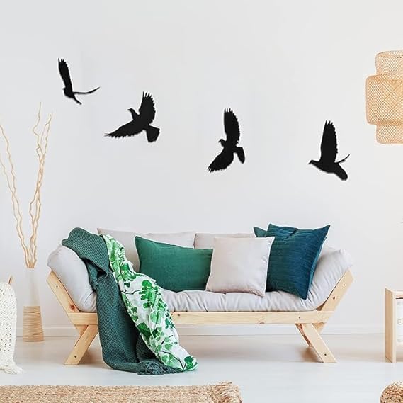 4 Pieces Flying Bird Wall Sculptures Haitian Wooden Birds Wall Art Decor Bird Silhouette Wall Art Bird metal Wall Art Sign for Home Living Room Bedroom Kitchen Dining Room Hanging Wall Decor, 4 Size