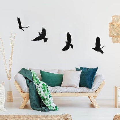 4 Pieces Flying Bird Wall Sculptures Haitian Wooden Birds Wall Art Decor Bird Silhouette Wall Art Bird metal Wall Art Sign for Home Living Room Bedroom Kitchen Dining Room Hanging Wall Decor, 4 Size
