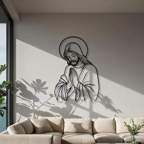 BLIND SHOP Jesus Metal Wall Decor | Christian Wall Art | Lord Jesus Cross Metal Hanging | Large Religious Home Decor (50X33X1.5 CM)