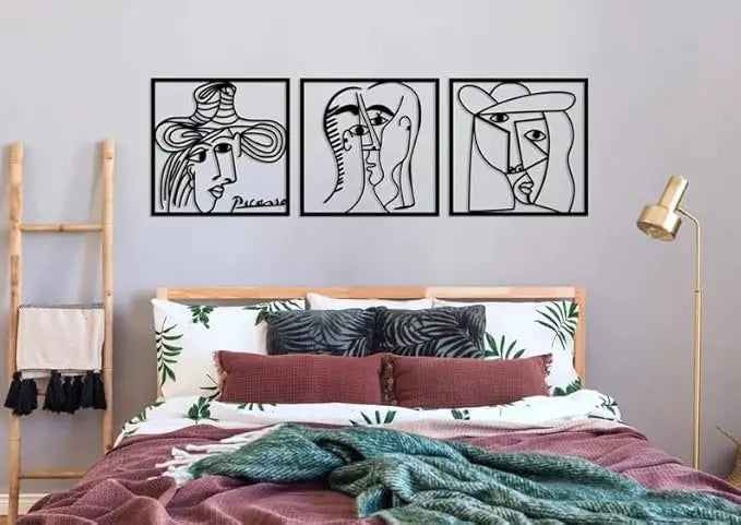 Picasso Faces Metal Wall Art Set of 3, Abstract Woman Figure Wall Art, Minimalist Line Art Wall Decor,Modern Living Room Art,Gallery Artwork - My Store