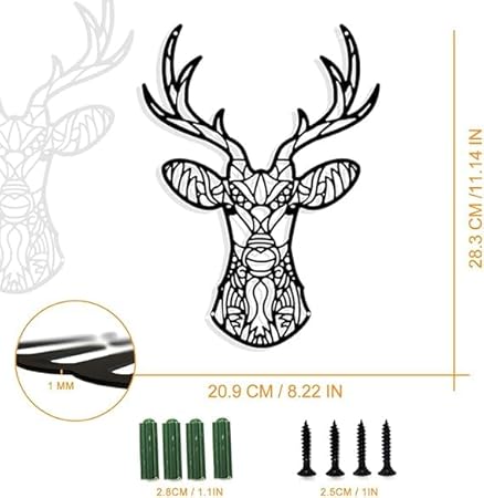 BLIND SHOP Metal Wall Decoration with Deer Head, Black Matte Animal Hanging Decor Silhouette Wall Art for Home Bedroom Living Room Bathroom Kitchen Office Hotel Wall Decoration, 20.9 × 28.2 cm