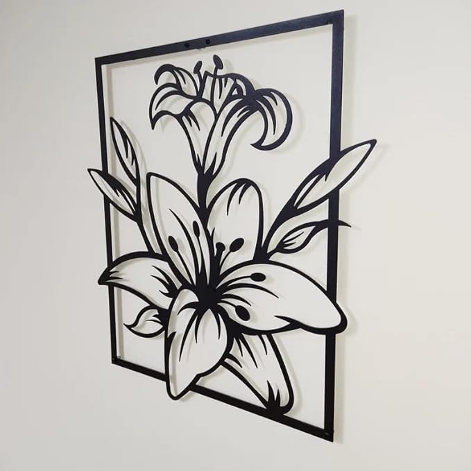 Lily Metal Wall Decor, Metal Flower Wall Decoration,Floral Lily Wall Art Hangings For Home, Office, Living room, Above bed (45cmx49cm) Visit the Herrlich Homes Store - My Store