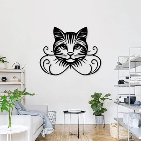 BLIND SHOP Minimalist Cat Metal Wall Art, Black Cat Wall Decor, Unique Animal Lover Gift, Modern Metal Wall Hanging for Living Room or Bedrooms