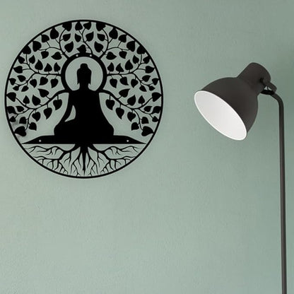 Buddha Round Wall Art, Black Powder Coated Wall Art, Iron Laser Cut Frame Wall Decoration Cutout, Hanging - Home, Bedroom, Living Area, Office, Cafe Décor - My Store