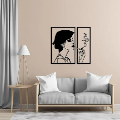Feminine Figure Artwork For Wall, Elegant,Minimalist Portrait of a Woman with Cigarette in Hand, Modern and Ladylike Art, Wall Art Framed - My Store