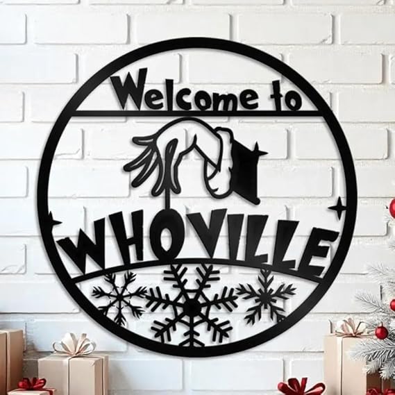 BLIND SHOP Welcome to Whoville Grinch Home Decor - Grinch Funny Hands Sign - Xmas Holiday - Gifts for New Home - Grinch Metal Decor - Grich Christmas