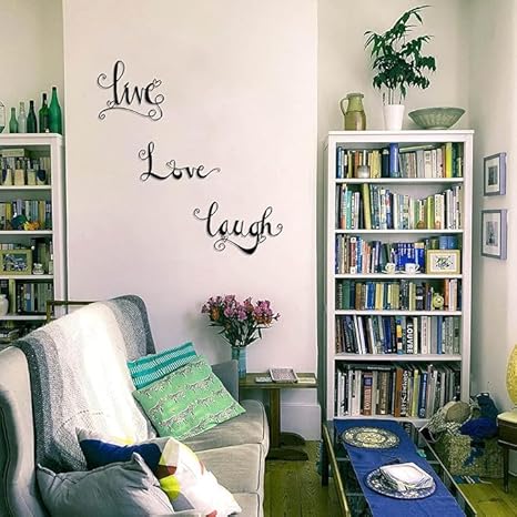 3 Pieces (42x42cm) Black Metal Letter Sign Decor 'Live Laugh Love' Wordart Wall Art Decor for Home Indoor Outdoor Bedroom Living Room Bathroom and Office
