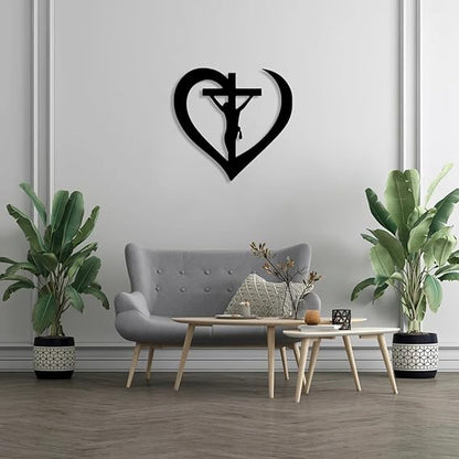 trademubarak Jesus in Abstract Heart - Modern Christian Wall A Jesus in Cross Christian Wall Décor - Jesus Wall Art, Christian Metal Wall Art (45 cm 18 inches 1.5 feet, Matte Black)
