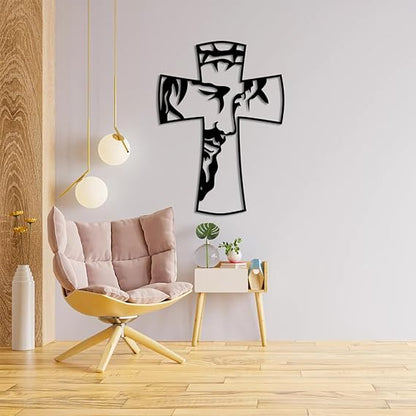Jesus on Cross Symbol Metal Wall Art | Religious Christian Wall Decor | Faith-Inspired Jesus Crucifix | Christian Home (50x36x1.5 CM)
