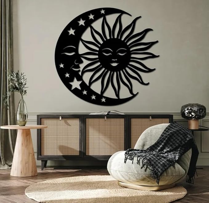 Sun And Moon Metal Sign Wall Art, Day And Night Sign, Celestial Wall Art, Housewarming Gift, Mystic Home Decor, yoga Room Wall Art - My Store