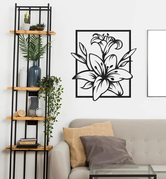 Lily Metal Wall Decor, Metal Flower Wall Decoration,Floral Lily Wall Art Hangings For Home, Office, Living room, Above bed (45cmx49cm) Visit the Herrlich Homes Store - My Store