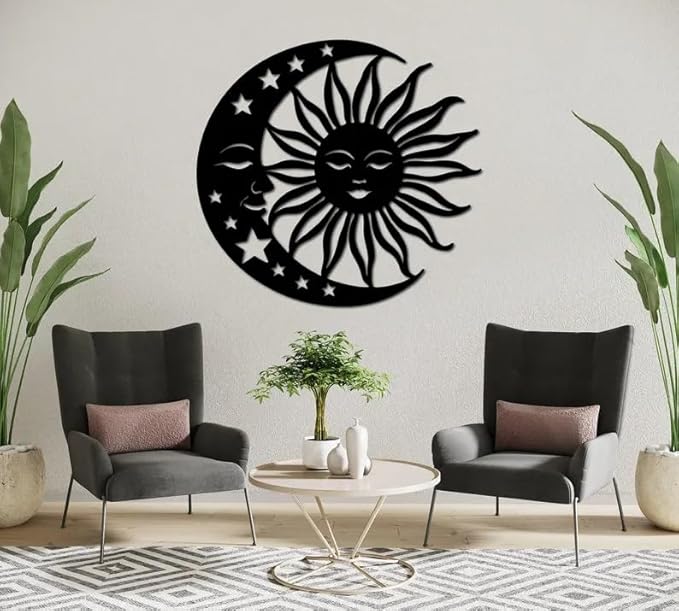 Sun And Moon Metal Sign Wall Art, Day And Night Sign, Celestial Wall Art, Housewarming Gift, Mystic Home Decor, yoga Room Wall Art - My Store