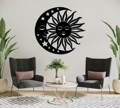 Sun And Moon Metal Sign Wall Art, Day And Night Sign, Celestial Wall Art, Housewarming Gift, Mystic Home Decor, yoga Room Wall Art - My Store