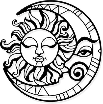 Metal Sun and Moon Wall Art, Black Metal Wall Sculpture Decor for Living Room Sun and Moon Wall Hanging for Indoor Outdoor - My Store