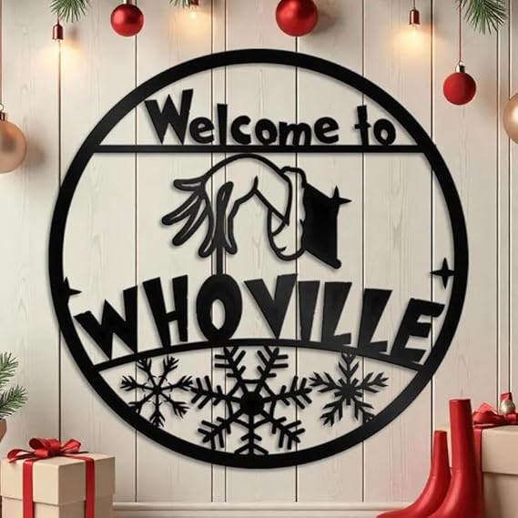 BLIND SHOP Welcome to Whoville Grinch Home Decor - Grinch Funny Hands Sign - Xmas Holiday - Gifts for New Home - Grinch Metal Decor - Grich Christmas