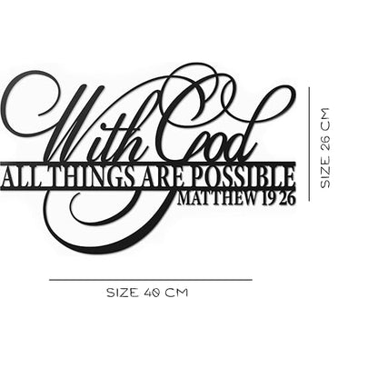 BLIND SHOP With God All Things Are Possible Sign - Metal Wall Decor, Christian Bible Verse Inspirational Scripture Wall Art, Religious Black Bible Verses, Faith-Based Home Decoration (40x26x1.5 CM)