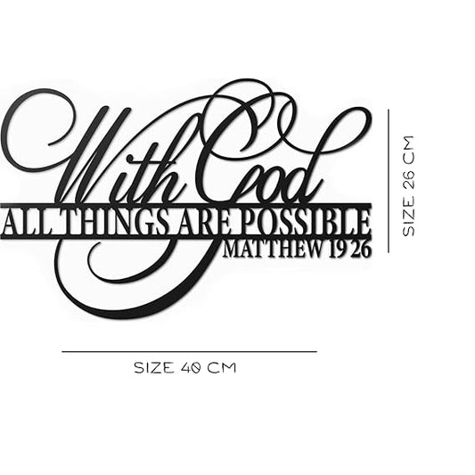 With God All Things Are Possible Sign - Christian Metal Wall Decor | Bible Verse Inspirational Scripture Wall Art | Religious Faith-Based Home Decoration India