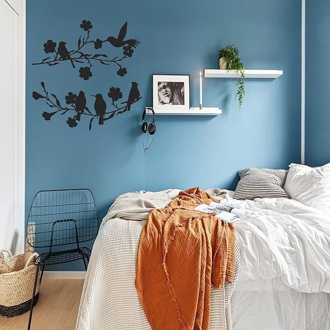 2 Pieces Metal Birds Wall Art Decor on Branch Metal Birds Silhouette Wall Sculpture Black Leaves Flowers and Metal Art Wall Decor for Home Garden Balcony Indoor Outdoor Decor-Flower BLIND SHOP JAIPUR