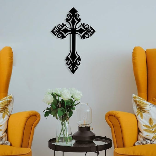 Crosses Wall Decor | Metal Cross Wall ART | Christian Religious Wall Signs | Spiritual Hanging Wall Decorations | Black - My Store