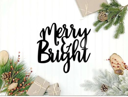 Merry and Bright Christmas Sign | Holiday Decor | Holiday Door Hanger | Metal Wall Art