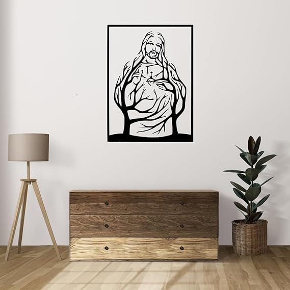Blessing Jesus Christ Hanging Metal Wall Art Decor - 60cm Inspirational Christian Wall Art for Home and Church