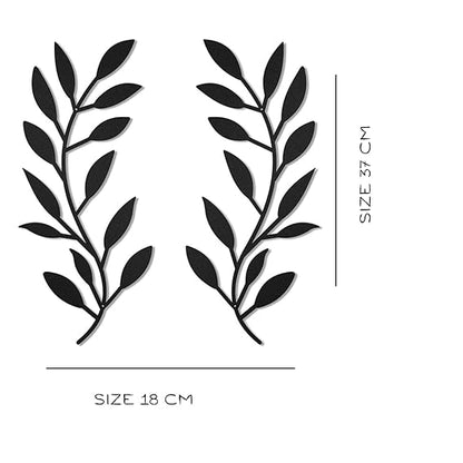 BLIND SHOP 2 Pieces Metal Tree Leaf Wall Decor Vine Olive Branch Leaf Wall Art Wrought Iron Scroll Above The Bed, Living Room, Outdoor Decoration (Black) (37X18X1.5 CM)