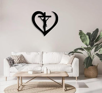 trademubarak Jesus in Abstract Heart - Modern Christian Wall A Jesus in Cross Christian Wall Décor - Jesus Wall Art, Christian Metal Wall Art (45 cm 18 inches 1.5 feet, Matte Black)