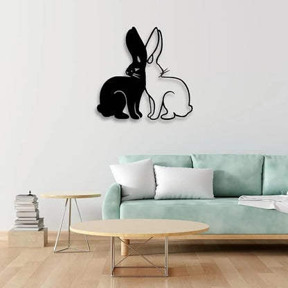 BLIND SHOP Metal Wall Art Bunny Couple Design Minimalist Gift Home Decor Unique Rabbit Wall Sculpture Modern Metal Art Gift for Animal Lovers