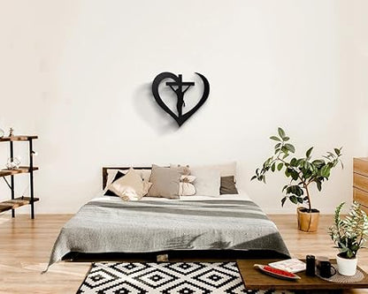 BLIND SHOP Crucifixion of Jesus in Abstract Heart - Modern Christian Wall A Jesus in Cross Christian Wall Décor, Christian Metal Wall Art for Living Room, Bedroom, Church, or Office (42x40x1.5 CM)