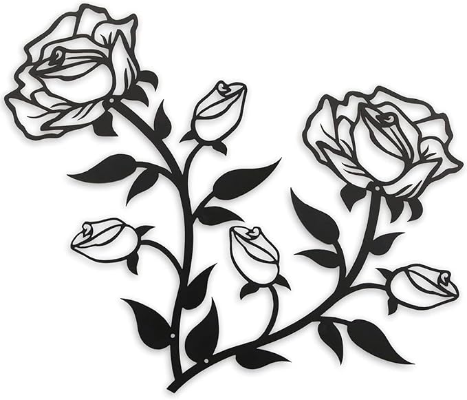 Rose Flower Wall Decor,15“H Black Metal Art Ornament Wall Hanging for Indoor Outdoor Home Bedroom Office (2 Pieces) - My Store