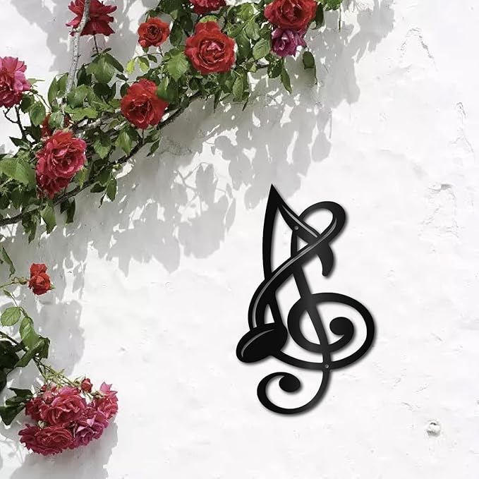 Musical Note Wall Decor – Metal Music Wall Art Decor, Black Iron Hollow Note Sculpture, Hanging Rustic Wall Sign for Studio, Living Room, Bedroom, Front Porch, Home Decor - My Store