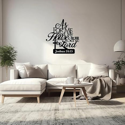 As For Me and My House We Will Serve The Lord Wall Sign, Christian Metal Wall Art, Religious Decor, Bible Verse Sign, Gift for Christians (45x43x1.5 CM)