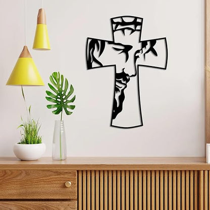 Jesus on Cross Symbol Metal Wall Art | Religious Christian Wall Decor | Faith-Inspired Jesus Crucifix | Christian Home (50x36x1.5 CM)