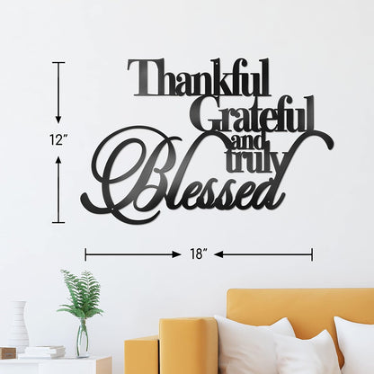 Thankful Grateful Blessed Wall Decor – Home Thankful Iron Wall Decor Blessed Wall Signs for Home Decor Entry Way (Large - 18"X12") BLIND SHOP JAIPUR