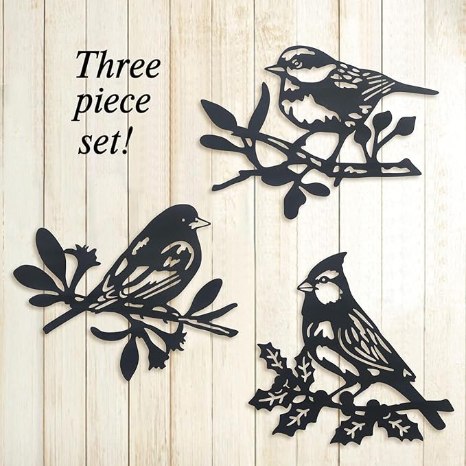 Wall hanging animal wall decoration, metal statue pendant, silhouette art wall decoration, hanging indoor, outdoor, nature style, bird wall hanging set of 3 - My Store