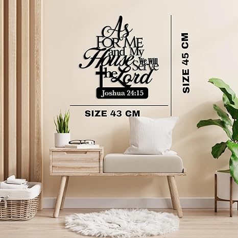 As For Me and My House We Will Serve The Lord Wall Sign, Christian Metal Wall Art, Religious Decor, Bible Verse Sign, Gift for Christians (45x43x1.5 CM)
