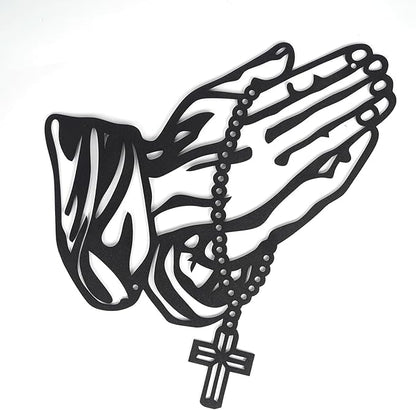 Prayer Hand Decoration – Black Metal Wall Art, Christian Wall Decor with Cross, Religious Faith-Based Home Decoration, Perfect Religious Gift for Home & Office - My Store