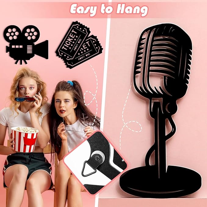 &nbsp;5 Pieces Media Room Decor - Wooden Movie Reel Home Theater Decor, Cinema Wall Art, Movie Reel Theater Action, Popcorn Ticket Sign, Movie Night Decor, - My Store