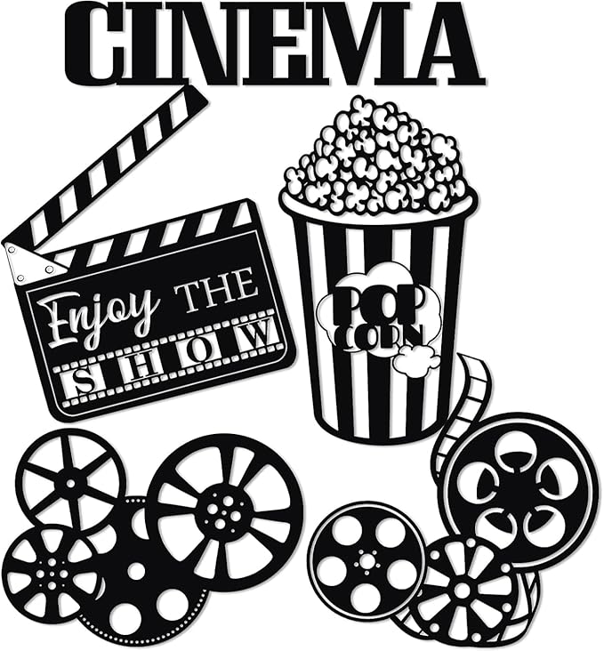 5 Pieces Metal Movie Theater Decor Set - Home Movie Theater Room Decor, Cinema & Popcorn Wall Art, Metal Movie Reel Wall Sign, Theater Action Sign for Movie Theme Party Decorations, Home Office & Studio Decor - My Store