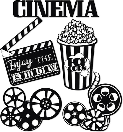 5 Pieces Metal Movie Theater Decor Set - Home Movie Theater Room Decor, Cinema & Popcorn Wall Art, Metal Movie Reel Wall Sign, Theater Action Sign for Movie Theme Party Decorations, Home Office & Studio Decor - My Store